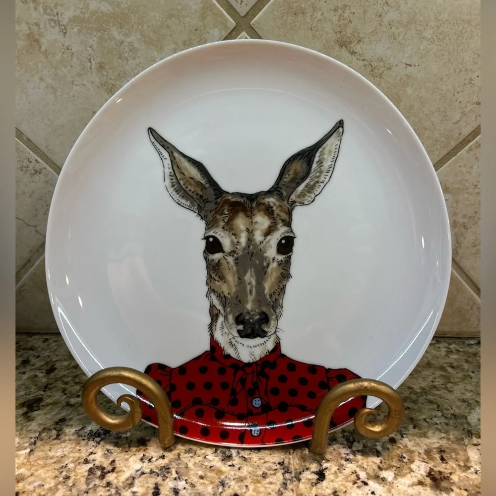 Rachel Kozlowski West Elm Dapper animal 8.5” Salad plate dainty deer NWT